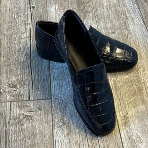 J Crew loafers navy leather croc embossed classic style Trending! Sz 9 women